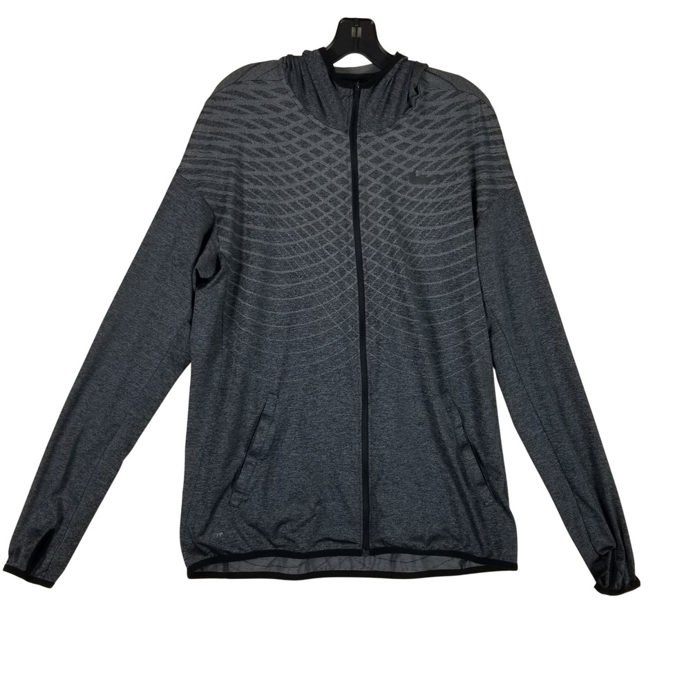 Nike Full Zip Hoodie Mens Large Gray Dri-FIT Geometric Pattern Training Jacket